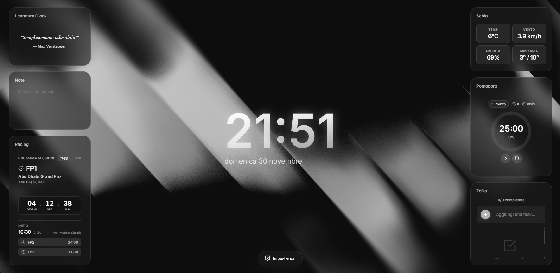ZenTab layout with liquid glass aesthetic in dark theme